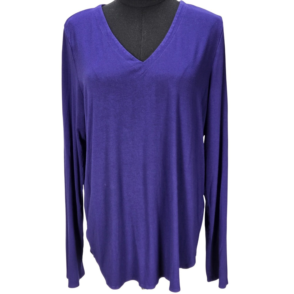 Women's Eileen Fisher Large Purple V-Neck Long Sleeve Jersey Knit Tunic Top